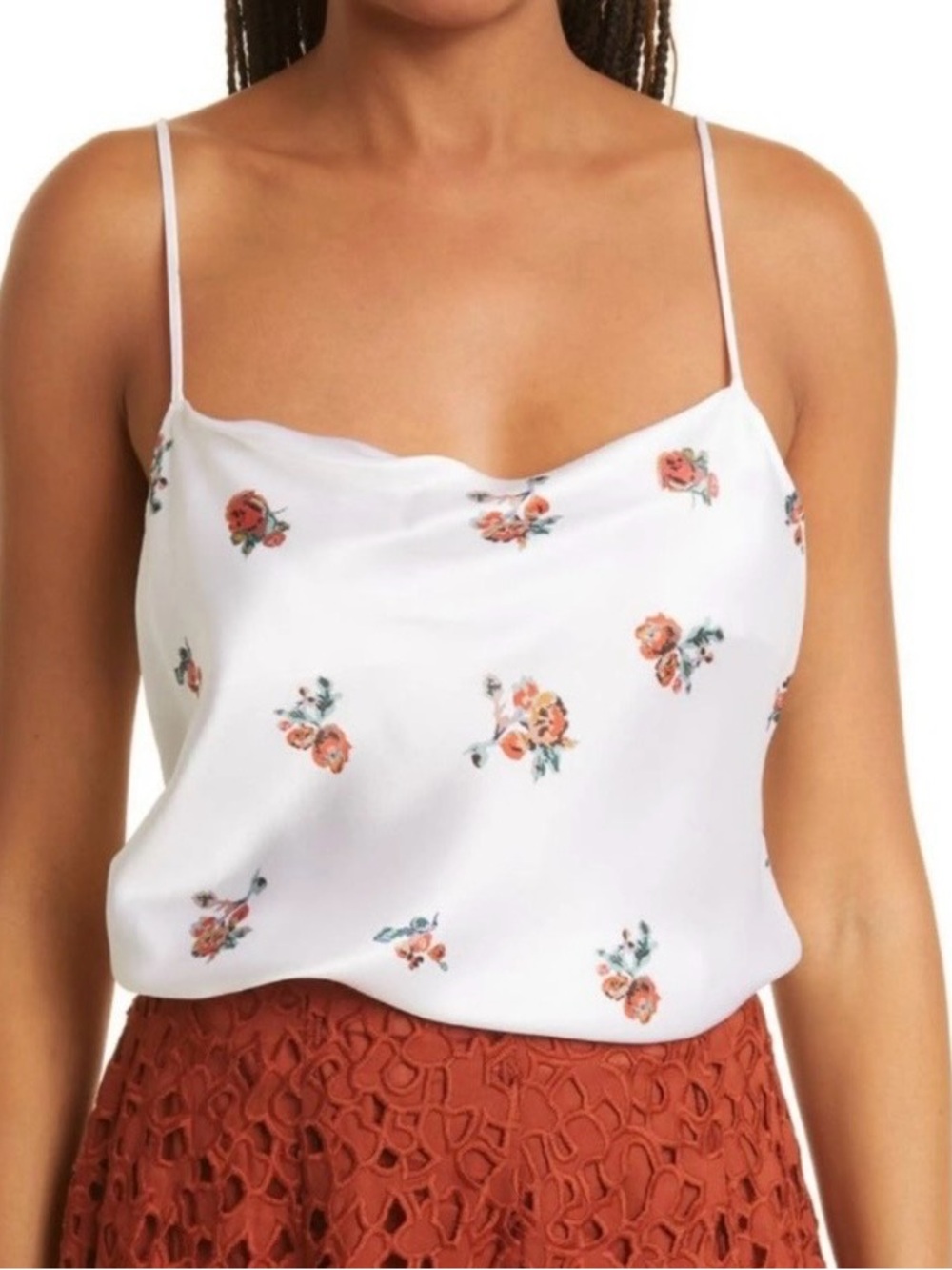 Vince Draped Floral Silk Camisole Tank Top Optic White